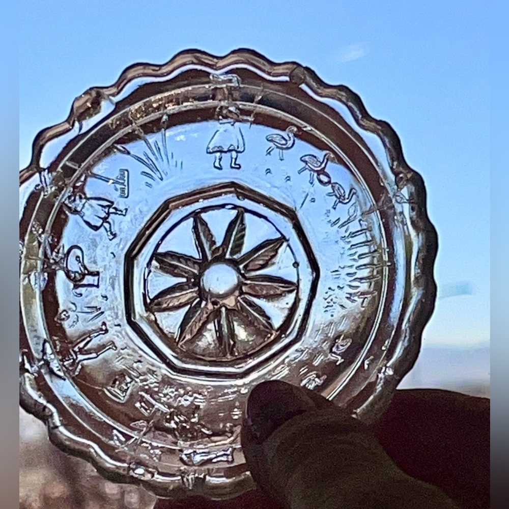 Antique 1900’s Early American Pattern Glass “Nursery Rhyme” Childe Plate 3 1/4”